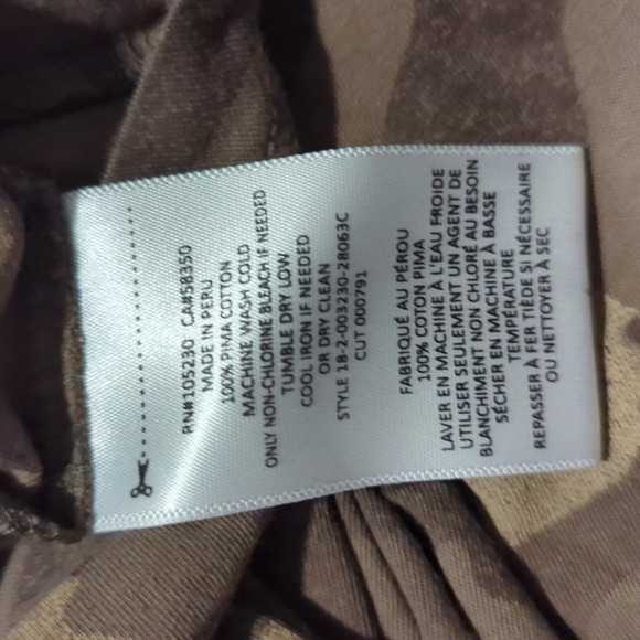Joie Pima Cotton Brown Camel Tan Camo Shirt Sleeve Women's XS Tee Curved Hem - Picture 7 of 7